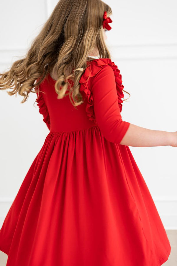 red-3-4-ruffle-twirl-dress Mila & Rose - Sophia's StyleTwirl Ruffle Dress 3/4-1